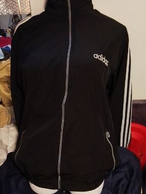 adidas Black Jacket with White Stripe Accents
